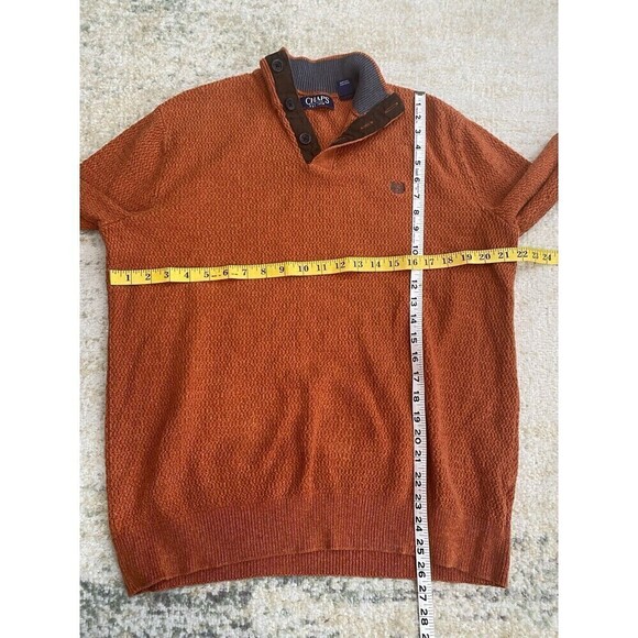 Chaps Ralph Lauren Sz L Mens Mock Neck Orange Henley Sweater With Elbow Patches - Picture 4 of 8